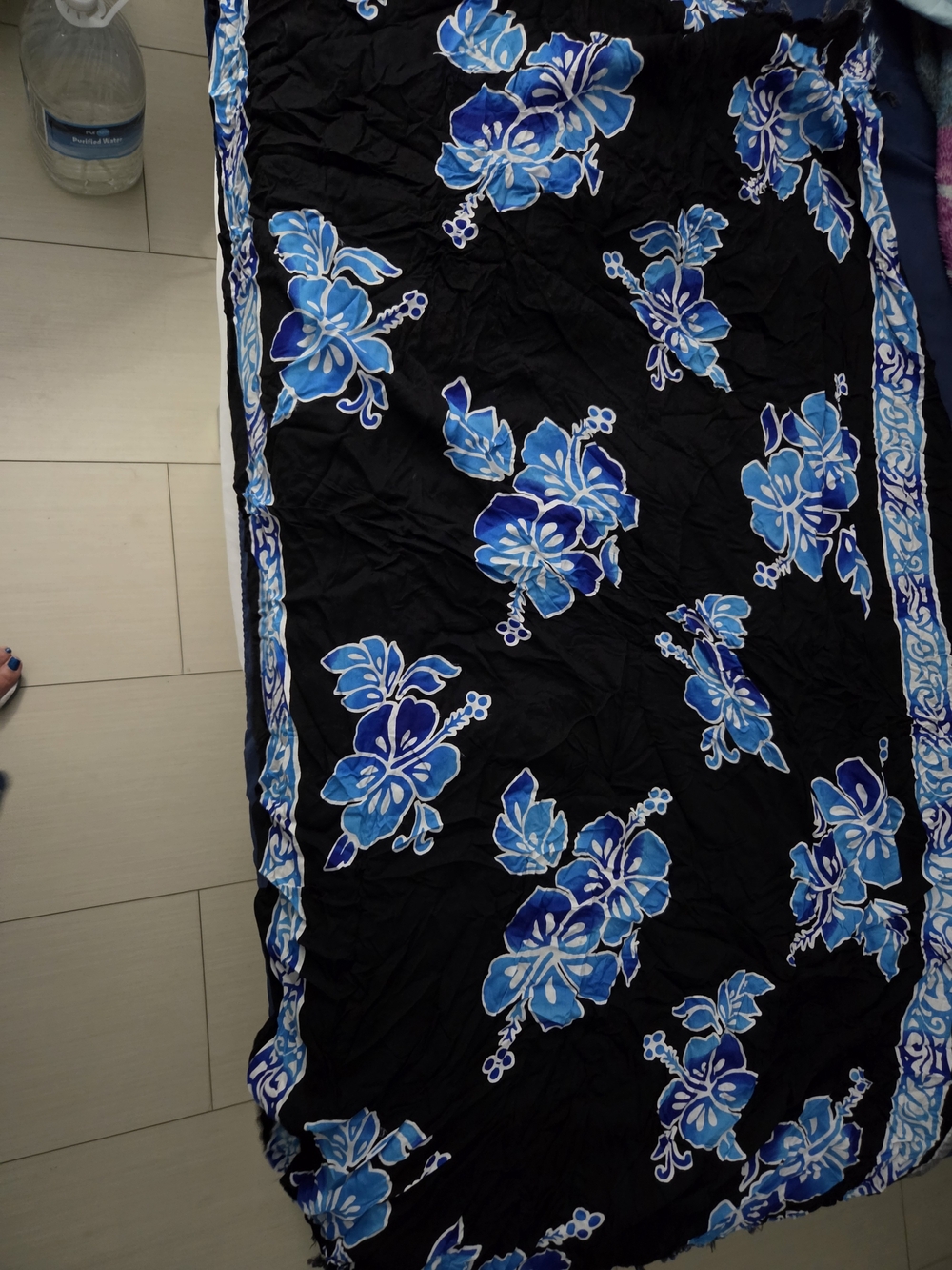 Floral Blue and Black Sarong From Hawaii